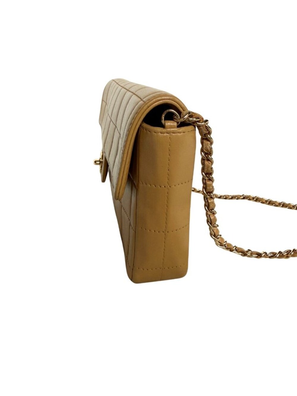 Authentic Vintage Chanel Beige Choco Bar Lambskin Chain Shoulder Bag - Picture 8 of 12
